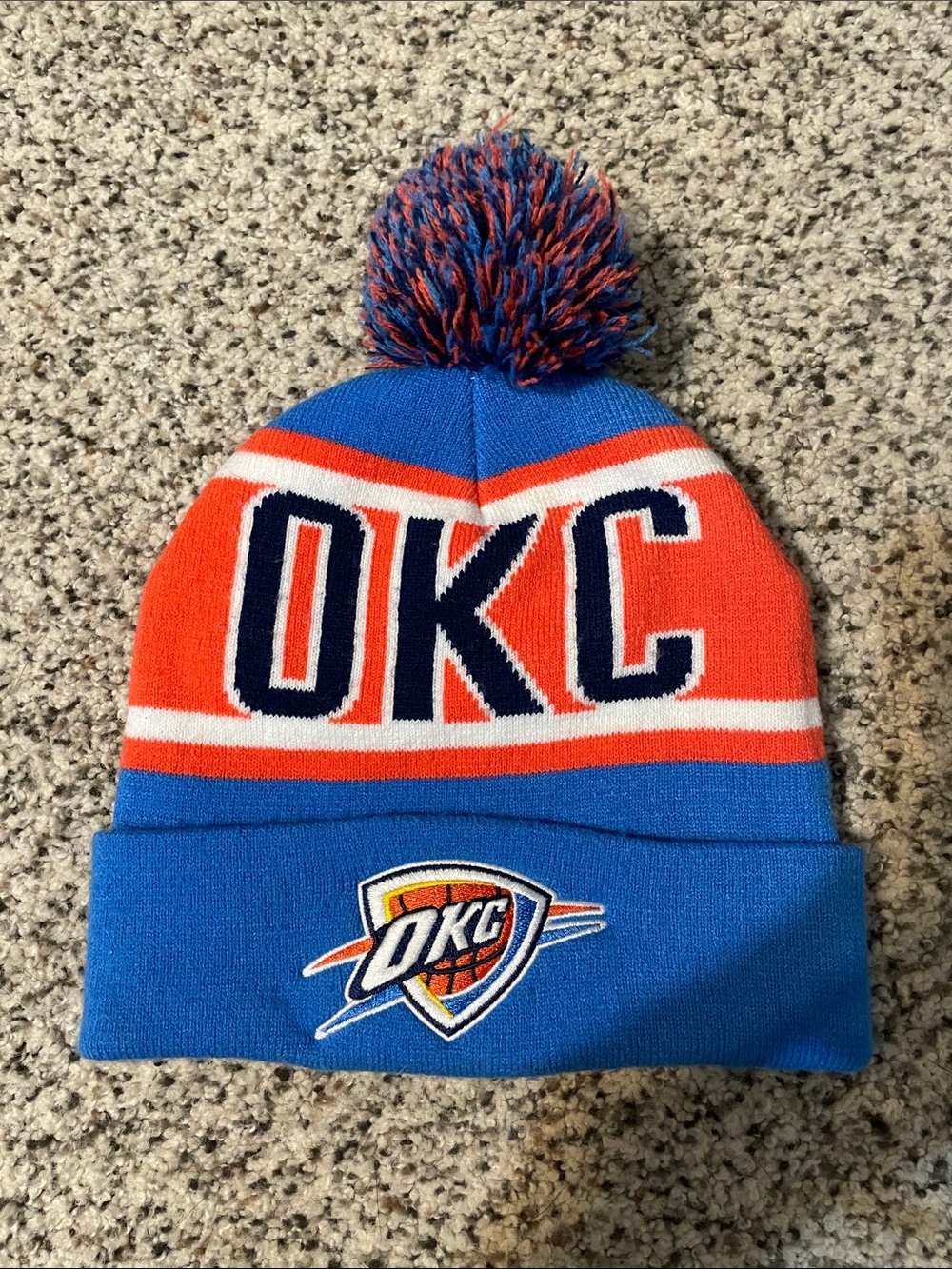 Oklahoma City OKC Pom Beanie Hat - Blue & Orange